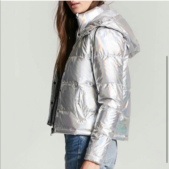 Rare Warm Puffy Iridescent Metallic Jacket Coat L - Picture 2 of 9